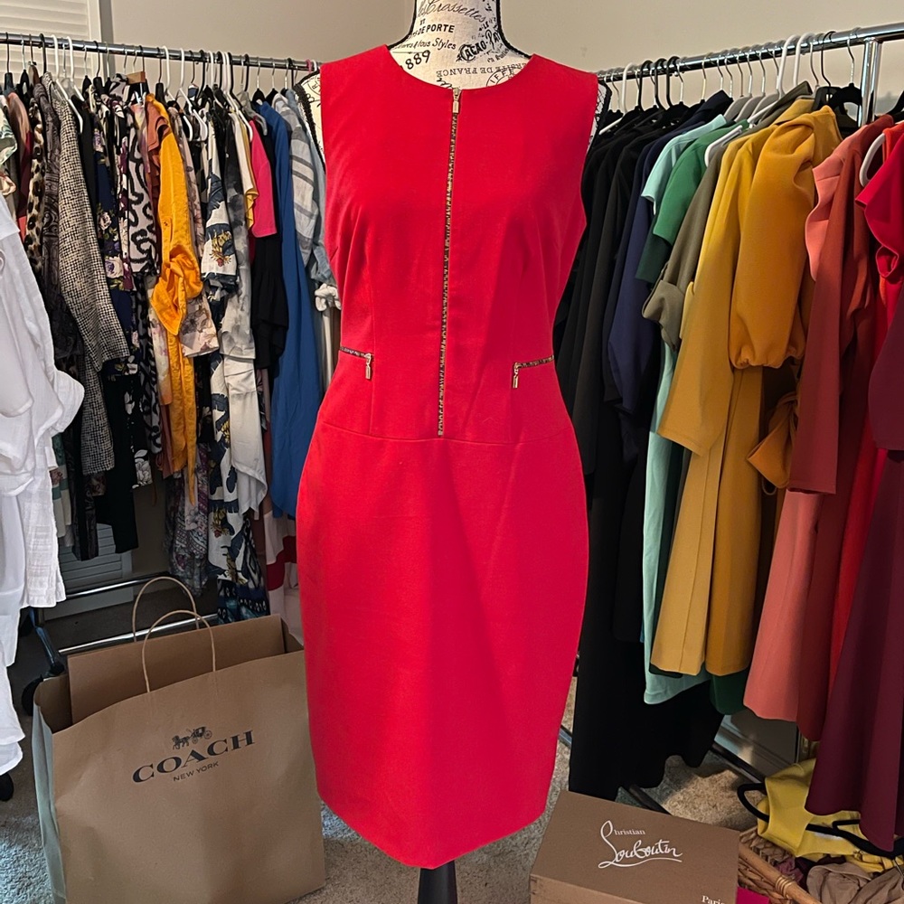 Calvin Klein zip detail sleeveless sheath dress | Sz 4